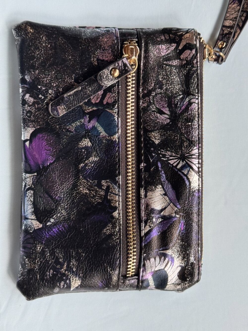 Butterfly Metallic Wristlet Blue Purple Black Gunmetal Silver